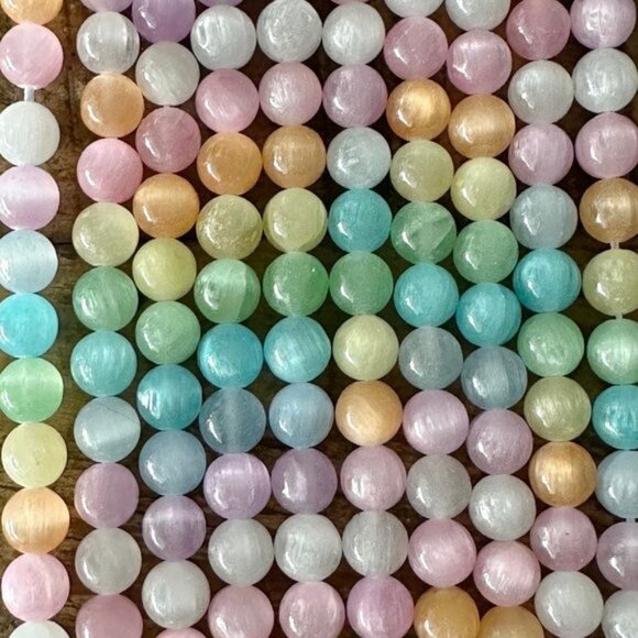 8.5mm Grade A Selenite Round Bead Strand- Pastel Colors - Picture 3 of 7